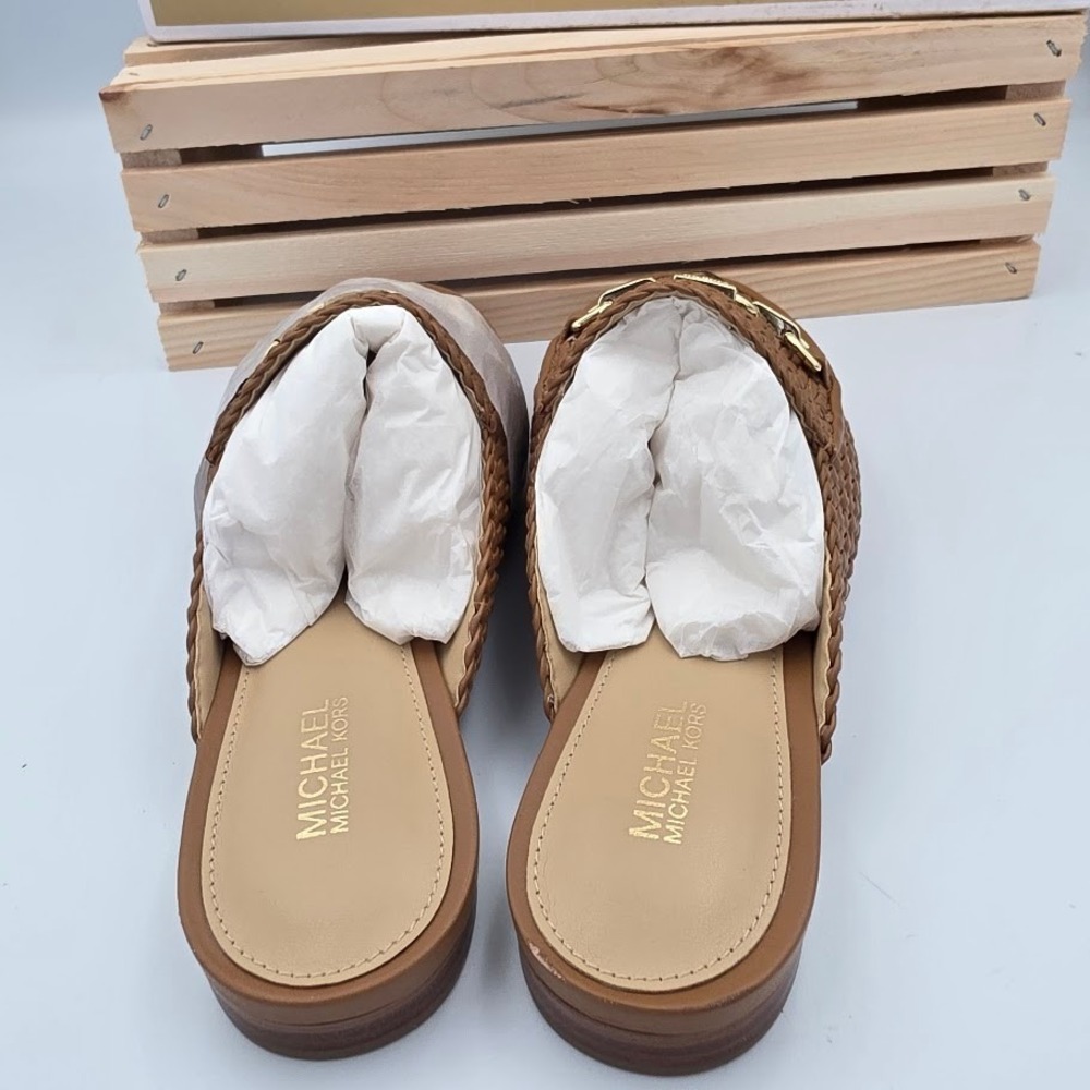 Michael Kors Charlton Slide Women 5.5 Acorn Woven Nappa PU Mules 40T9CHFP2L New - Picture 6 of 6